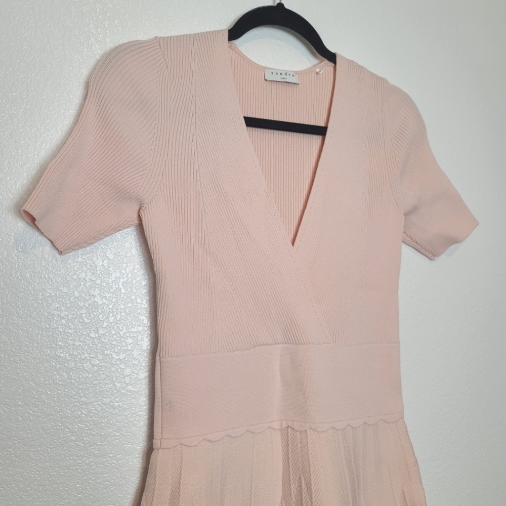 NWT SANDRO Esmera Wrap Effect Knitted Dress In Polaro Pink Size 6 - Picture 11 of 12